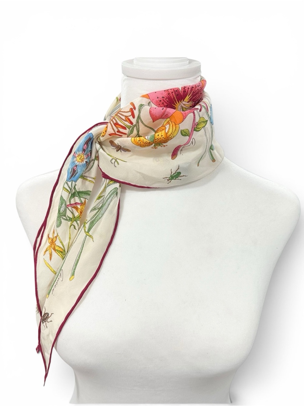 Gucci Floral White & Multicolor 100% Silk Scarf Wrap
